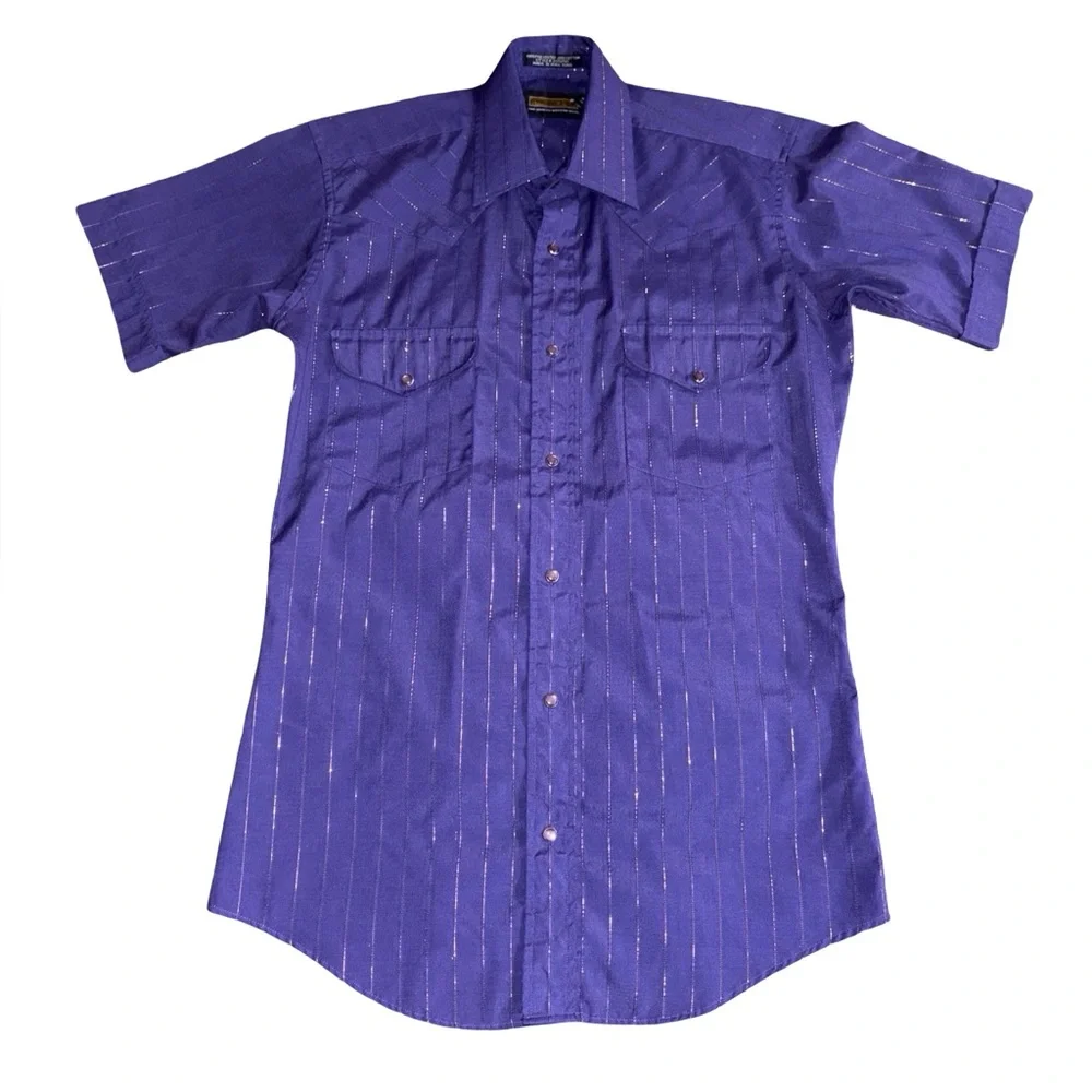Vintage Panhandle Slim Western Shirt Purple Stripe Pearl Snap Size 15 - Picture 1 of 5